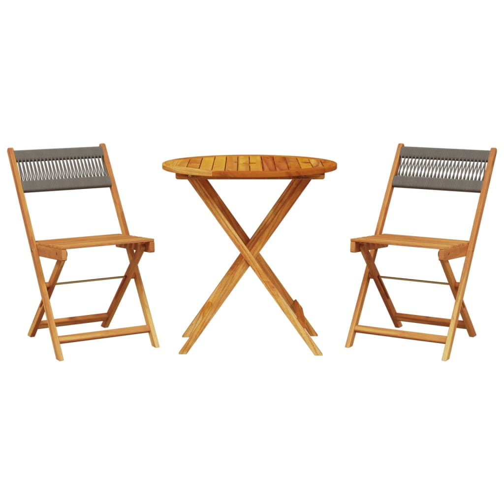 Ensemble de bistro 3 pcs gris polypropylène et bois massif - XIOS