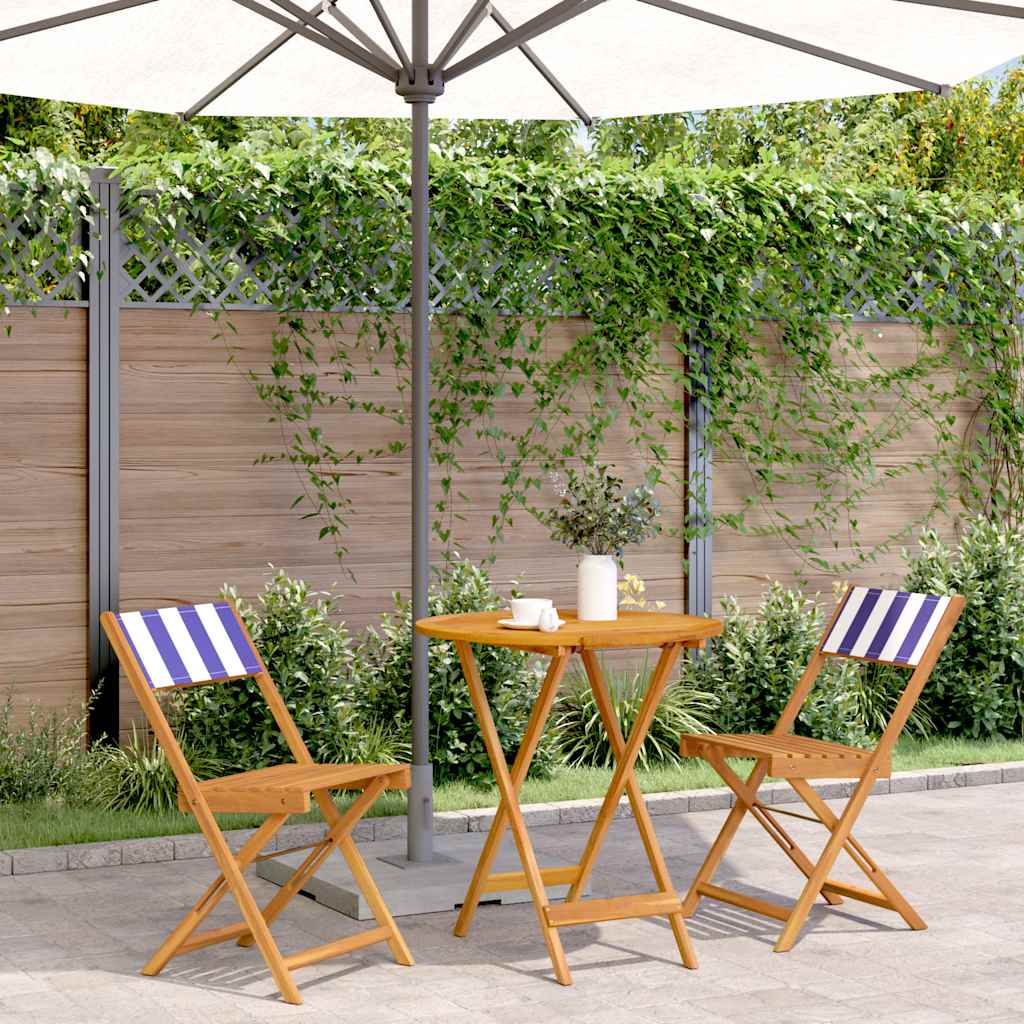 Ensemble de bistro 3 pcs bleu et blanc tissu et bois massif - XIOS
