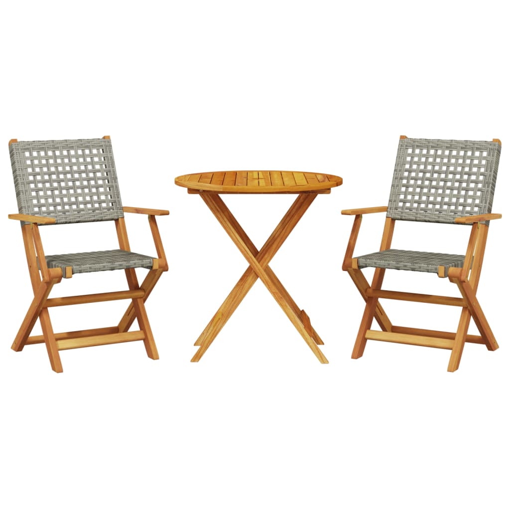 Ensemble de bistro 3 pcs gris résine tressée et bois massif - XIOS