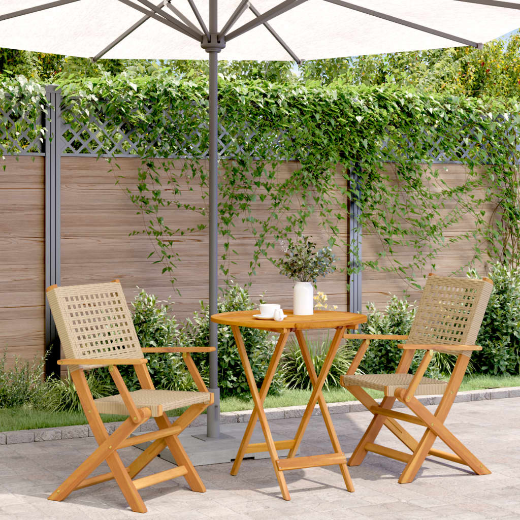 Ensemble de bistro 3 pcs beige résine tressée et bois massif - XIOS