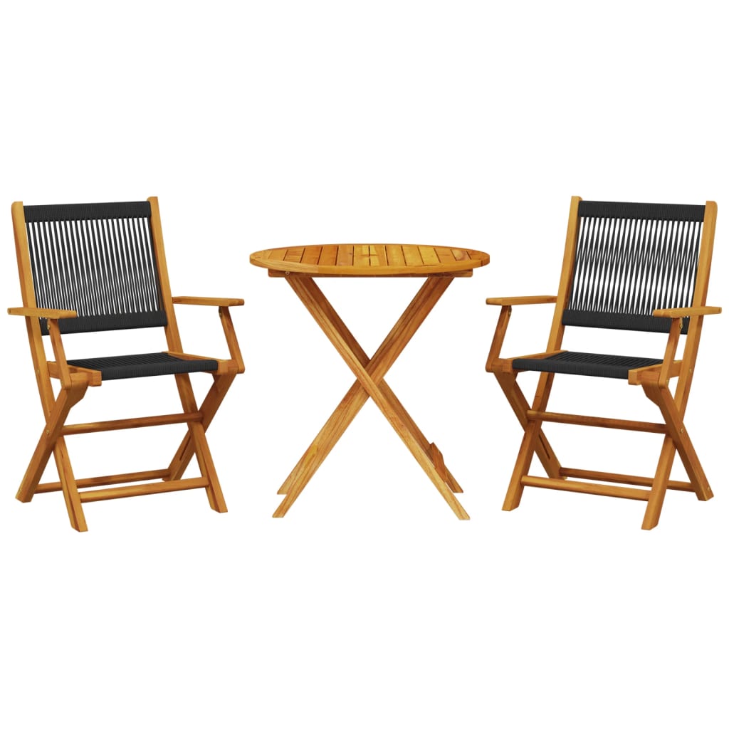 Ensemble de bistro 3 pcs noir polypropylène et bois massif - XIOS