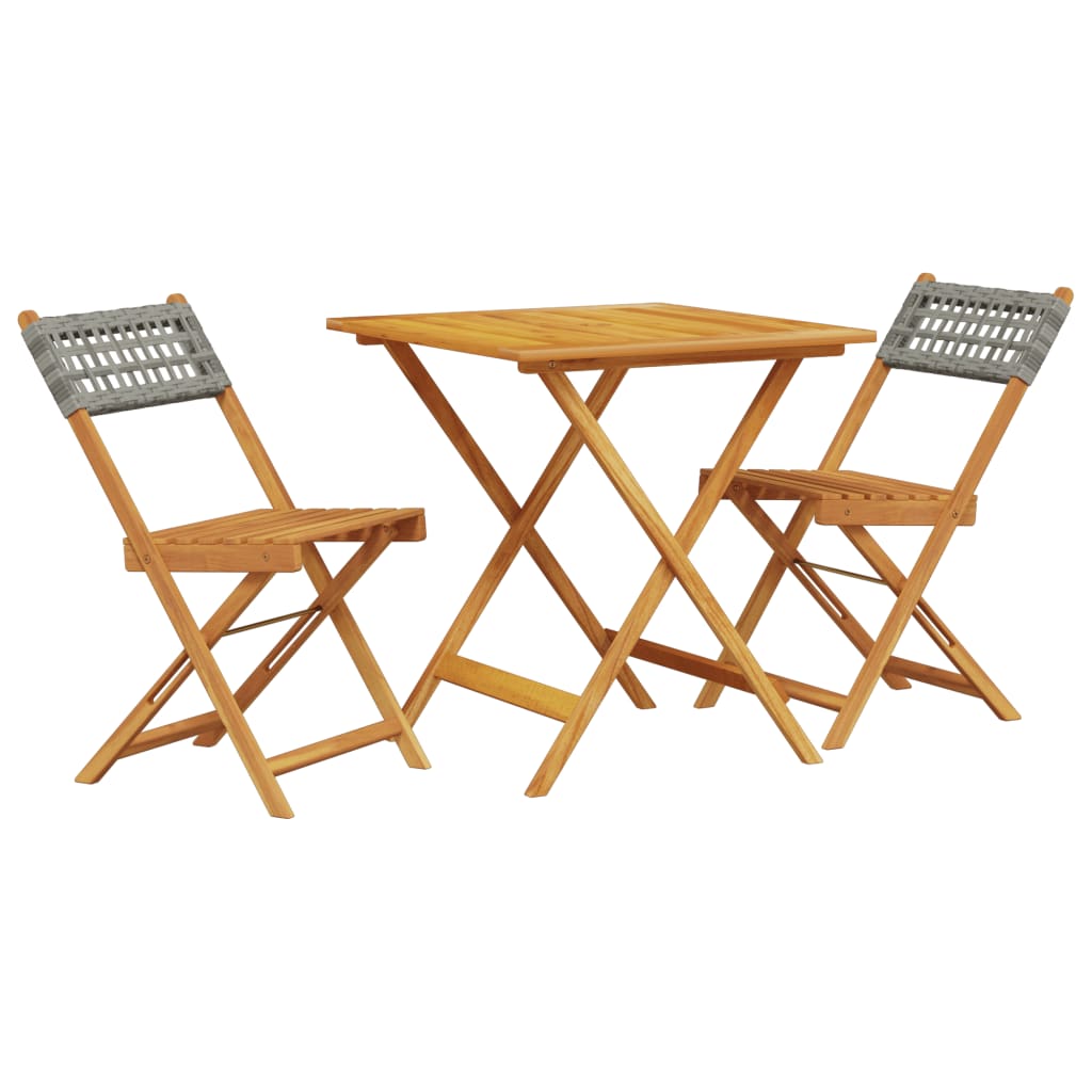 Ensemble de bistro 3 pcs gris résine tressée et bois massif - XIOS