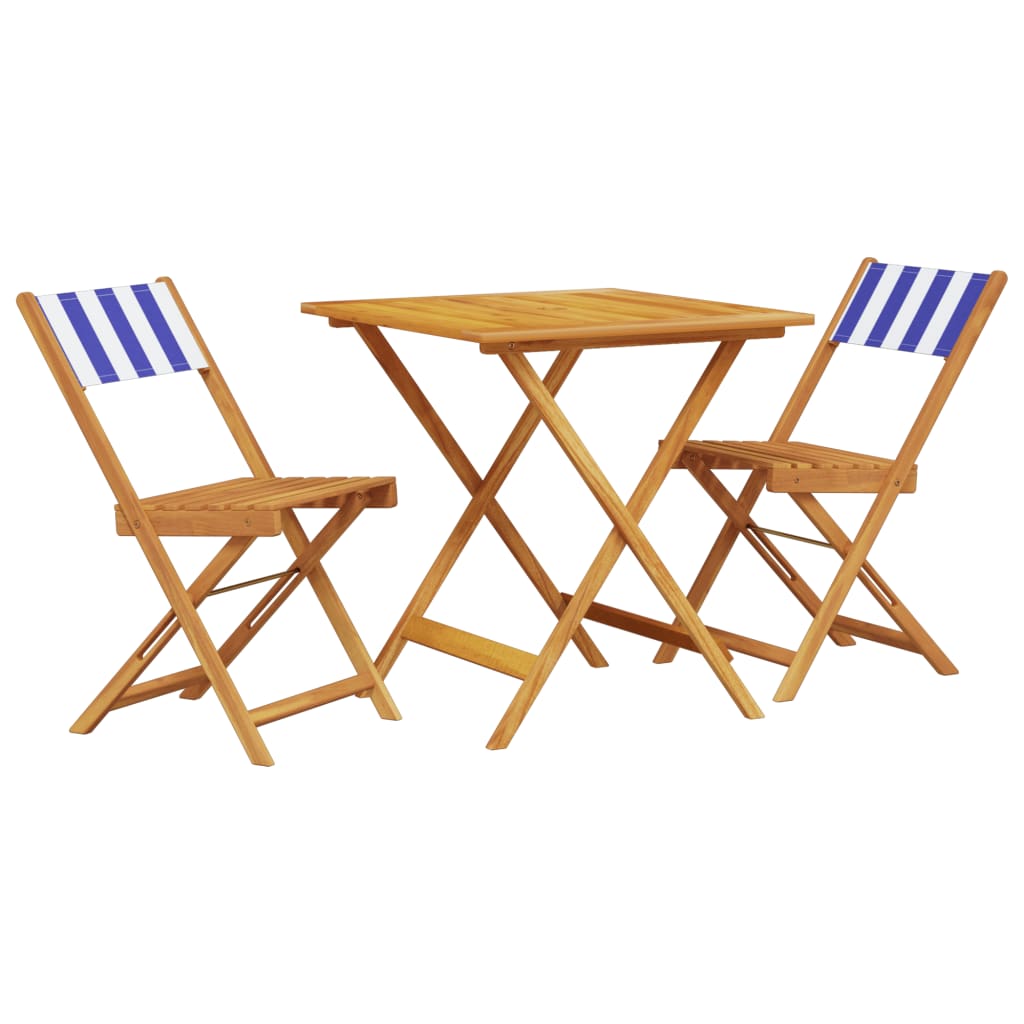 Ensemble de bistro 3 pcs bleu et blanc tissu et bois massif - XIOS