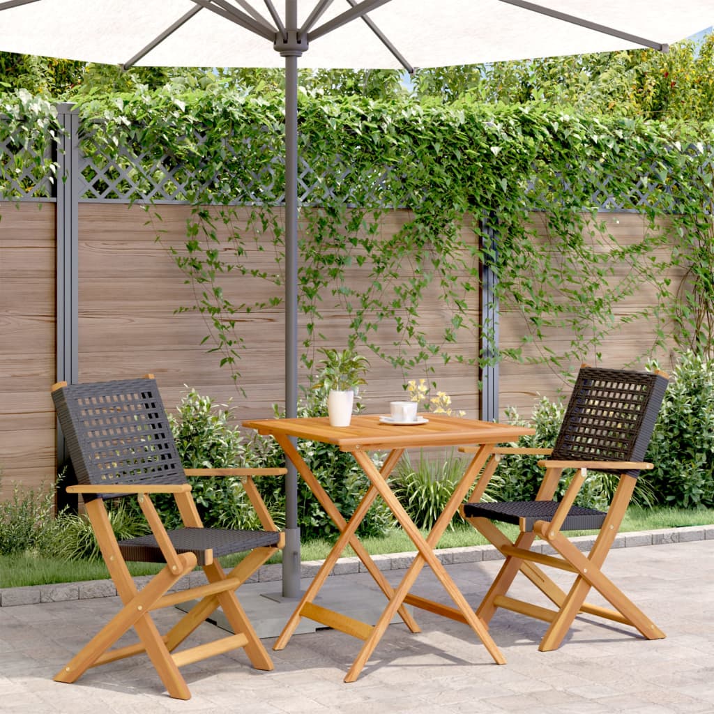 Ensemble de bistro 3 pcs noir résine tressée et bois massif - XIOS