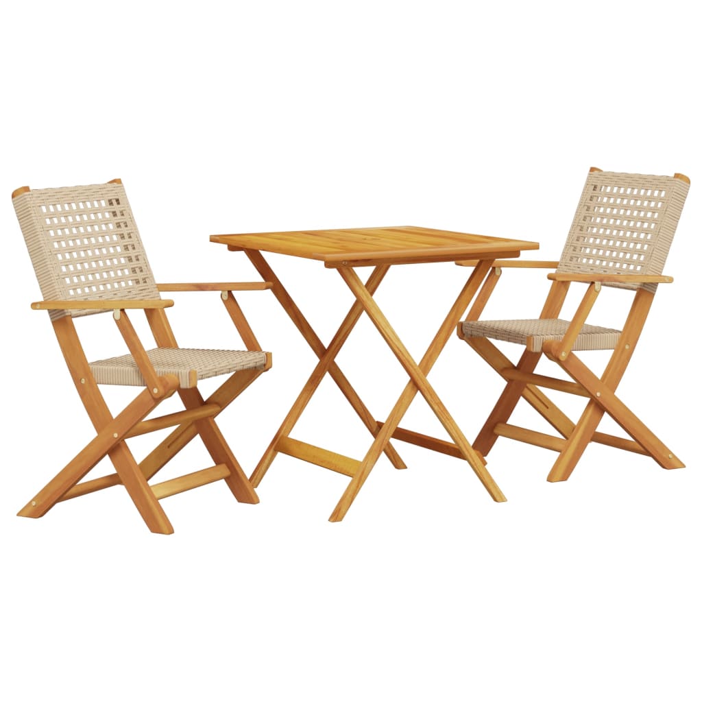 Ensemble de bistro 3 pcs beige résine tressée et bois massif - XIOS