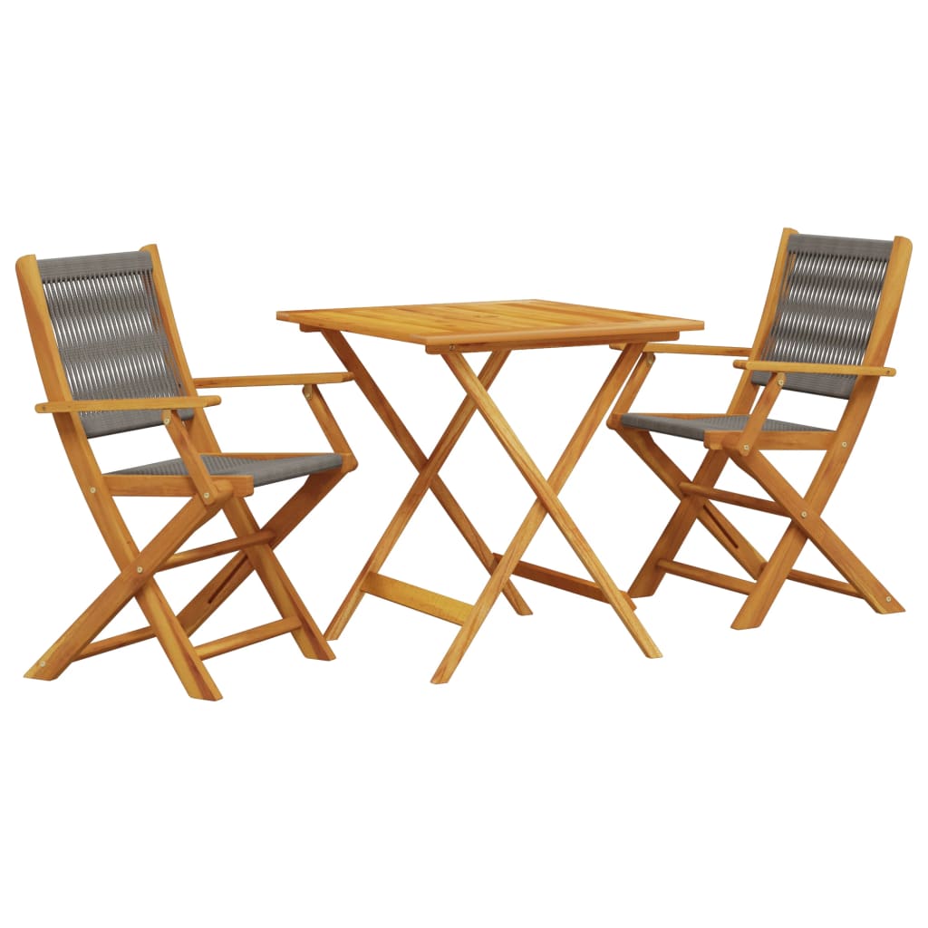 Ensemble de bistro 3 pcs gris polypropylène et bois massif - XIOS