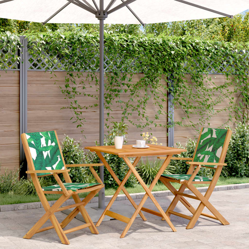 Ensemble de bistro 3 pcs motif de feuilles tissu et bois massif - XIOS