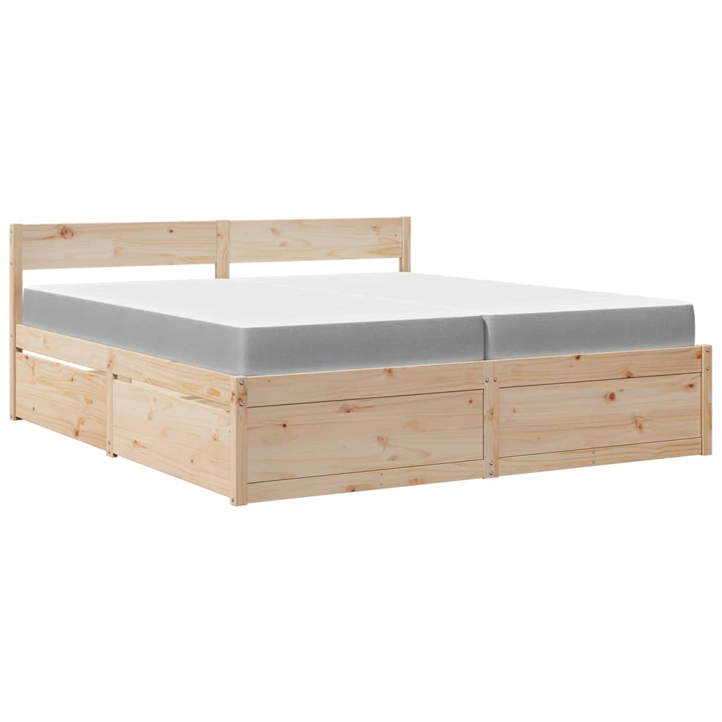 Lit avec tiroirs et matelas 200x200 cm bois massif de pin - XIOS