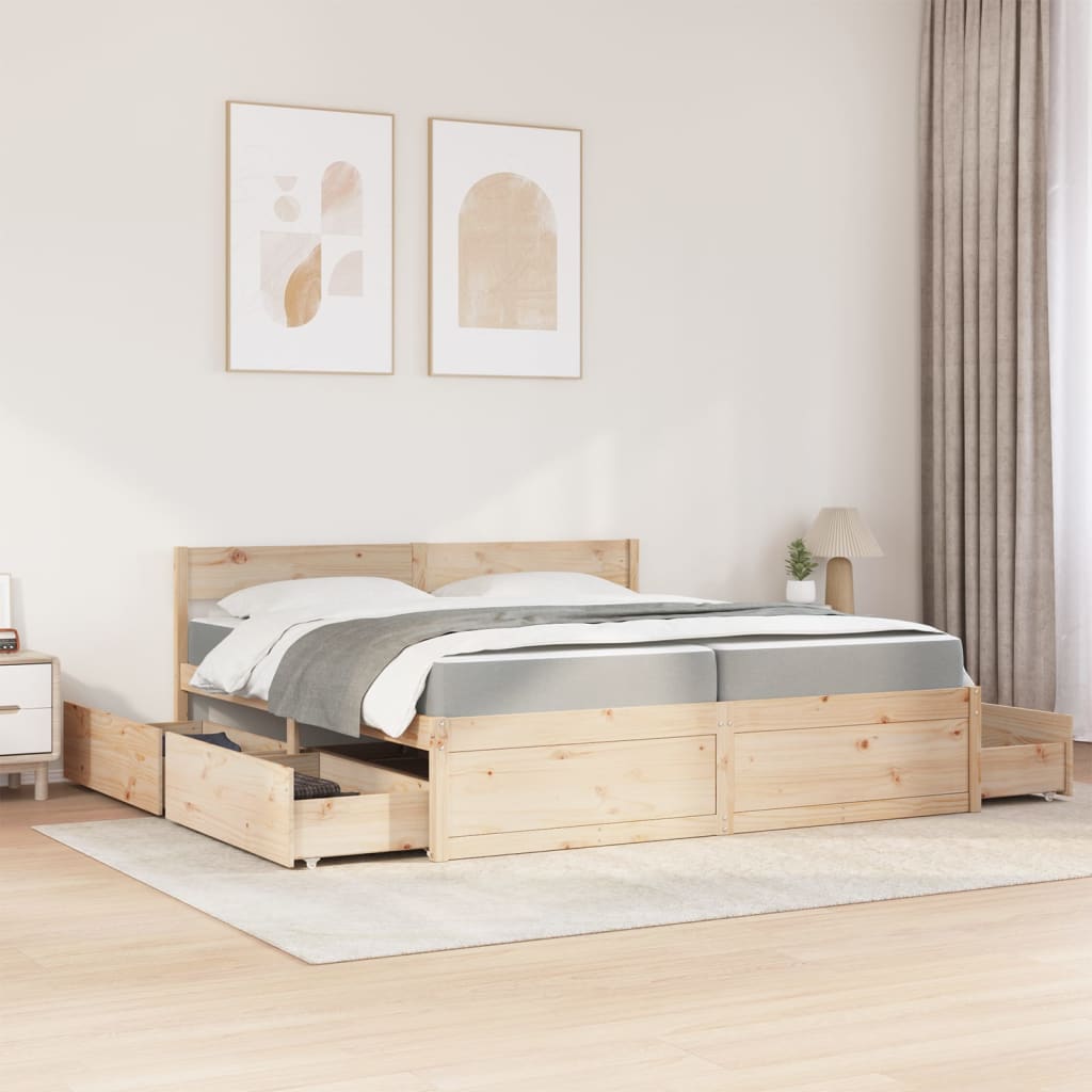 Lit avec tiroirs et matelas 200x200 cm bois massif de pin - XIOS