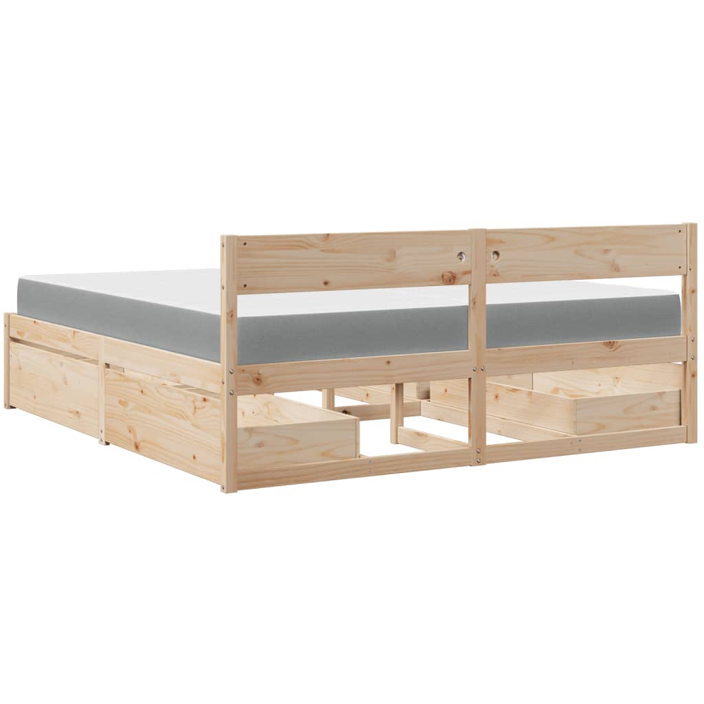 Lit avec tiroirs et matelas 200x200 cm bois massif de pin - XIOS