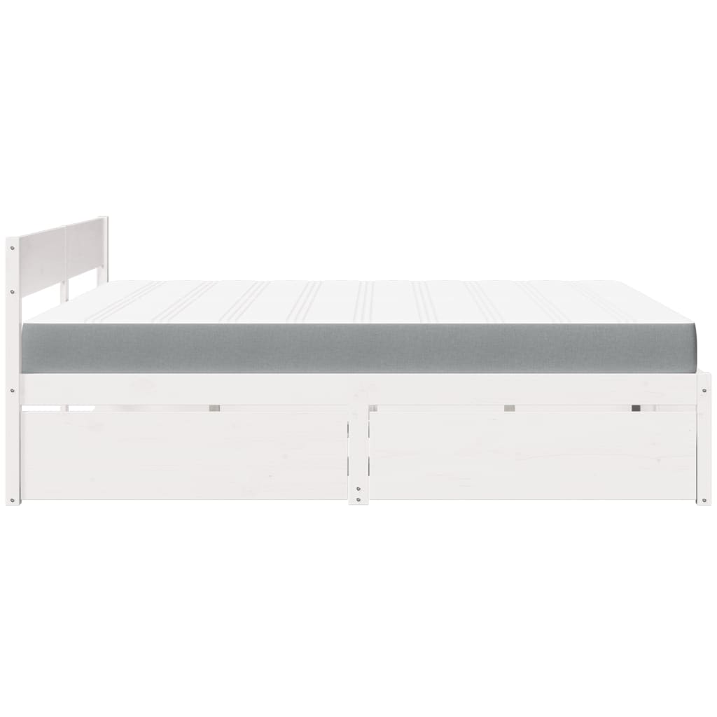 Lit avec tiroirs et matelas blanc 200x200 cm bois massif de pin - XIOS