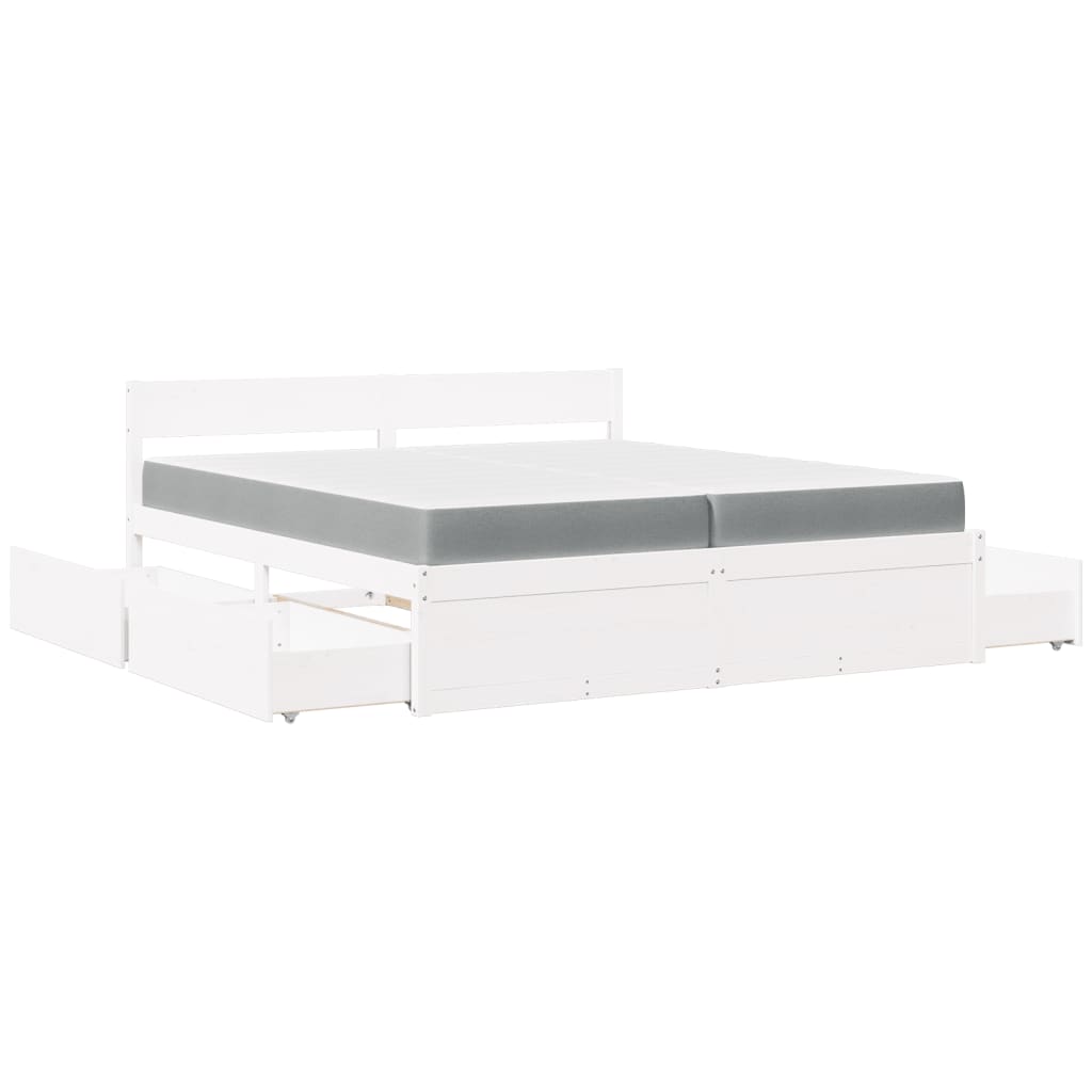 Lit avec tiroirs et matelas blanc 200x200 cm bois massif de pin - XIOS