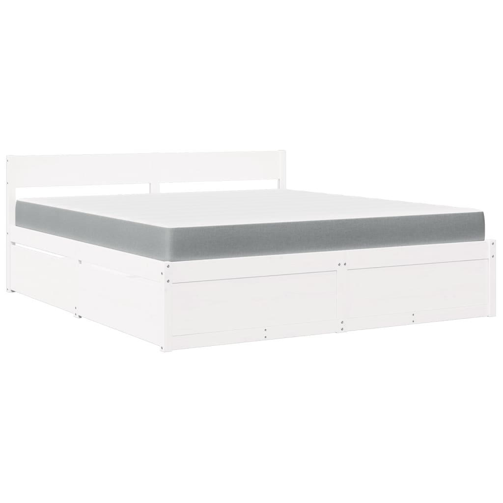 Lit avec tiroirs et matelas blanc 180x200 cm bois massif de pin - XIOS