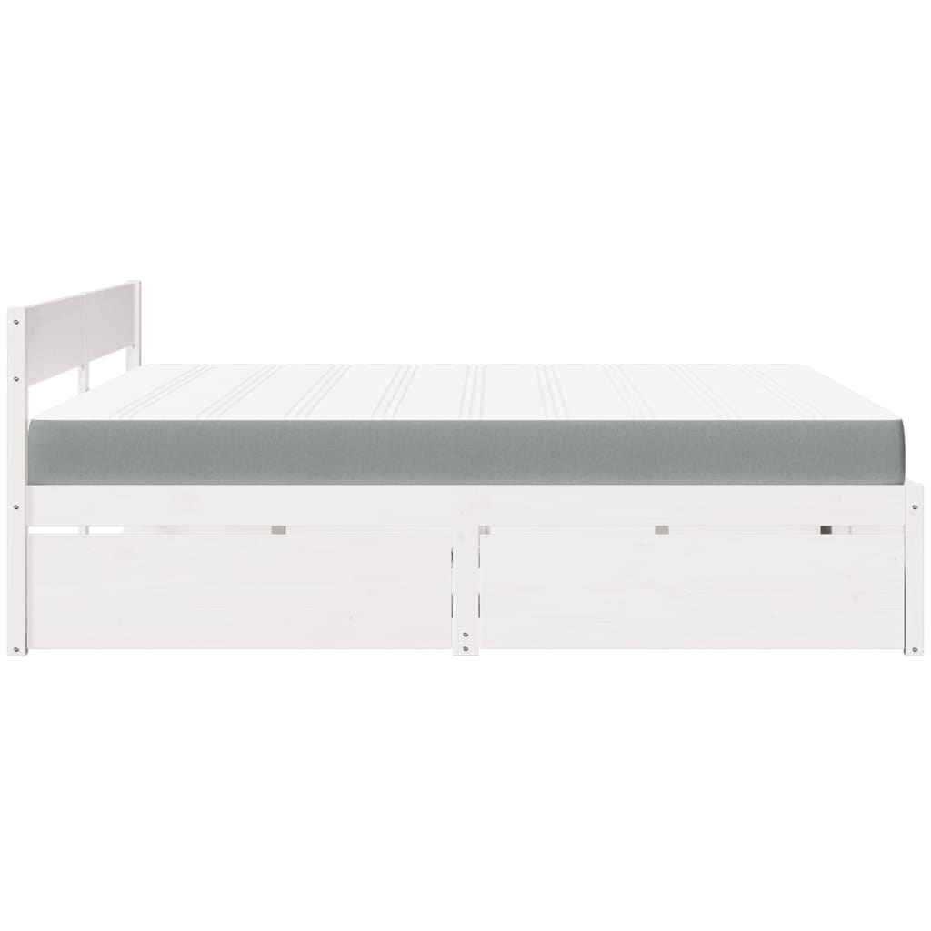 Lit avec tiroirs et matelas blanc 180x200 cm bois massif de pin - XIOS