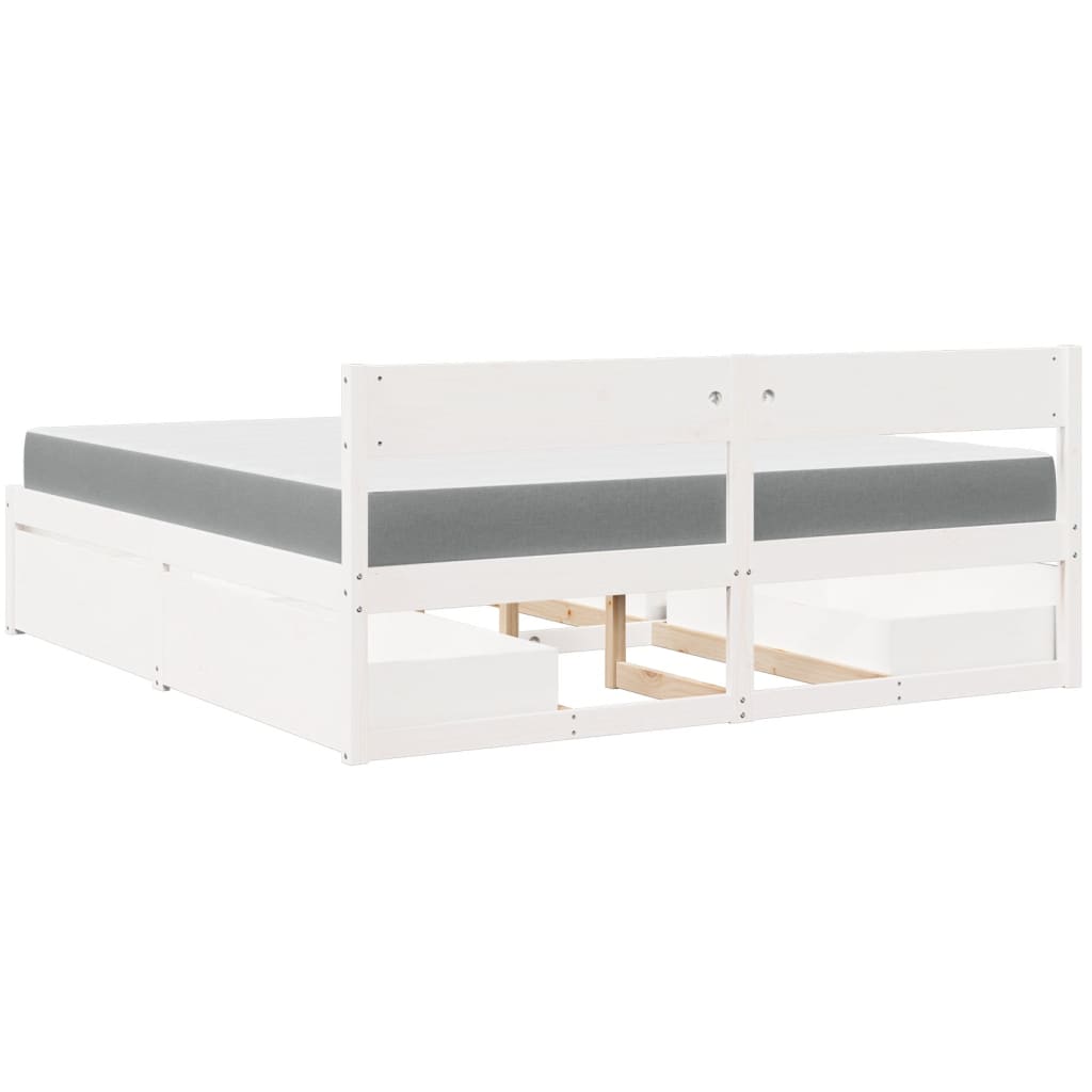 Lit avec tiroirs et matelas blanc 180x200 cm bois massif de pin - XIOS