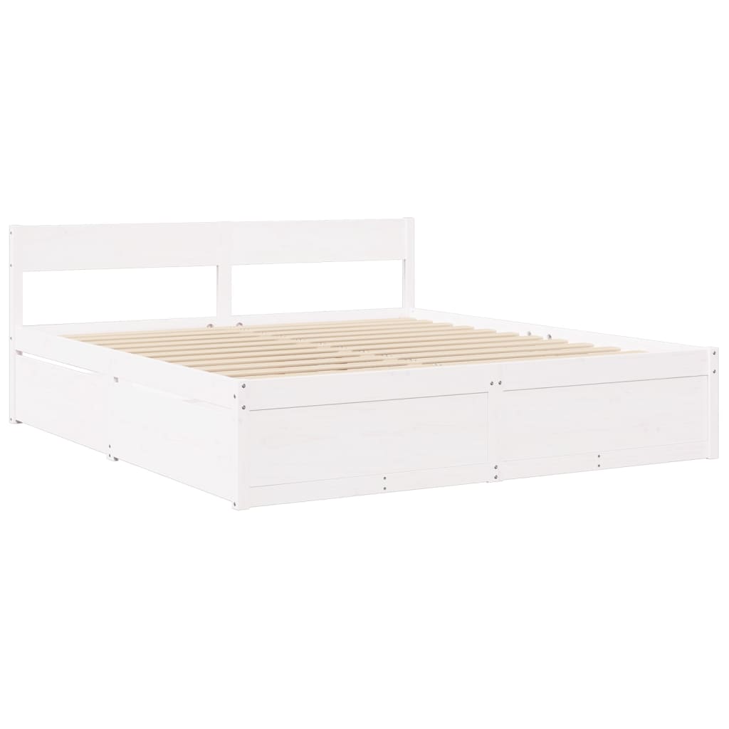 Lit avec tiroirs et matelas blanc 180x200 cm bois massif de pin - XIOS