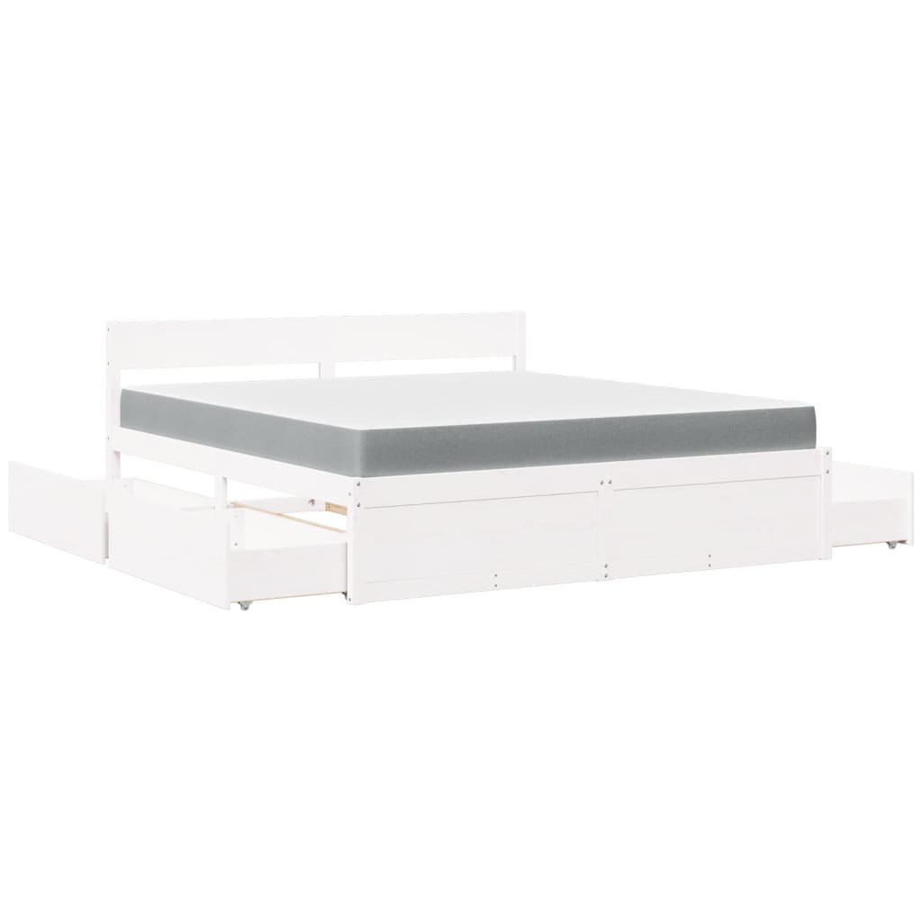 Lit avec tiroirs et matelas blanc 180x200 cm bois massif de pin - XIOS