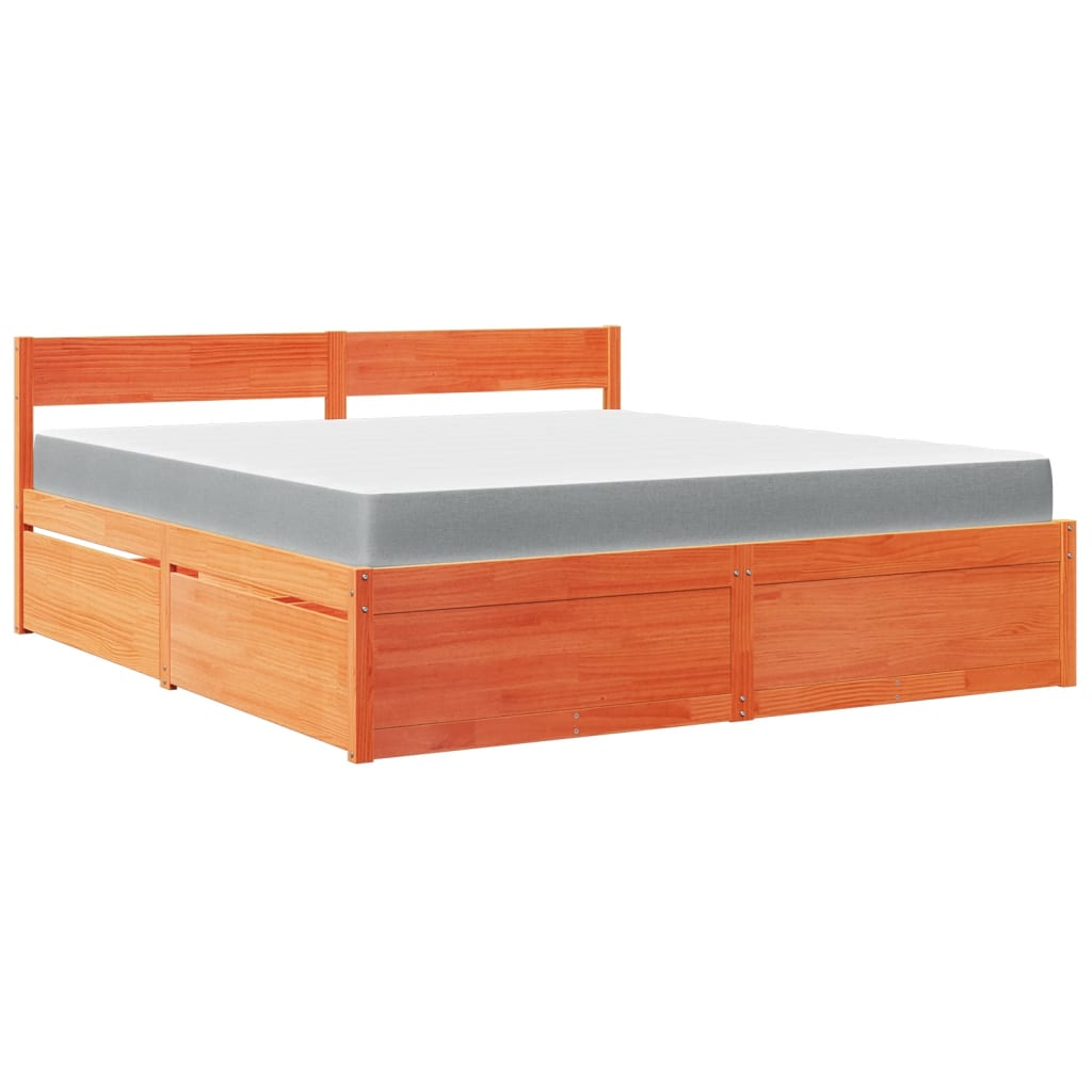 Lit avec tiroirs/matelas cire marron 180x200 cm bois massif pin - XIOS
