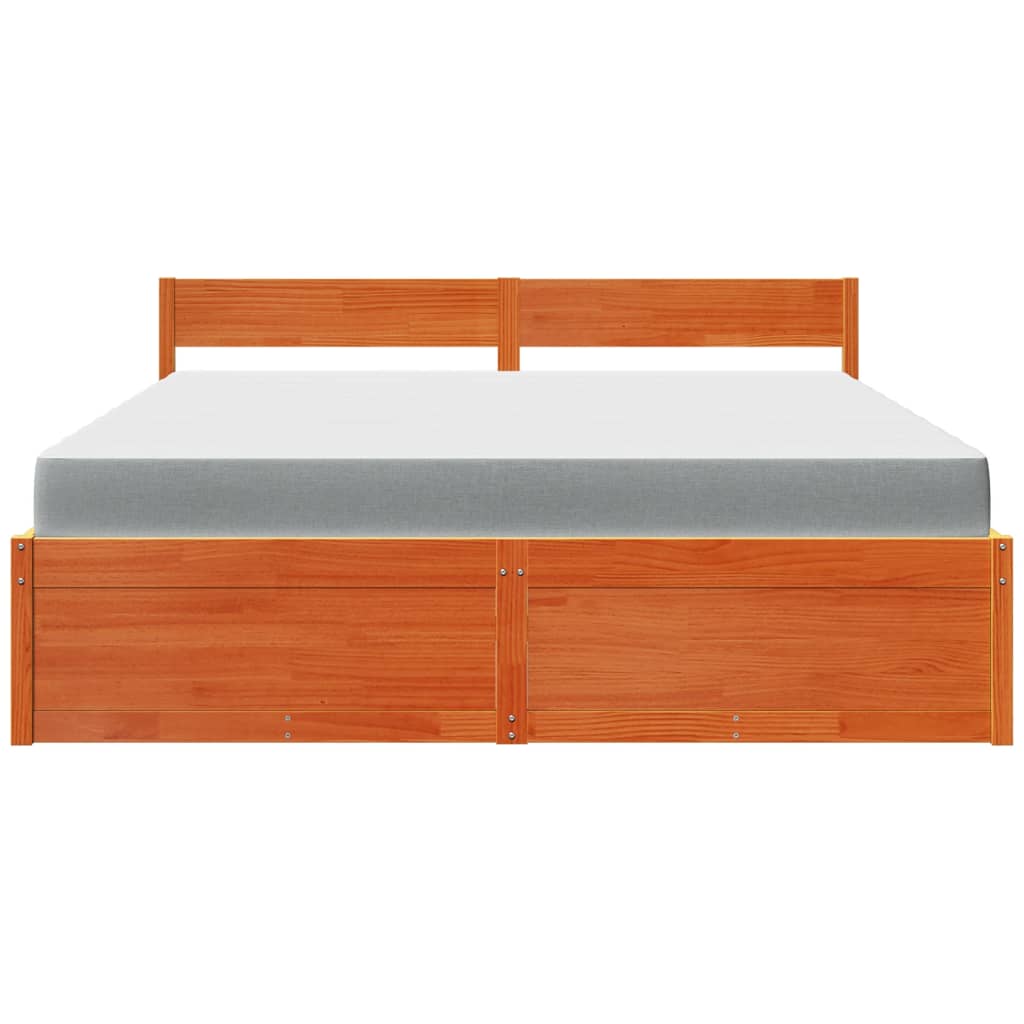 Lit avec tiroirs/matelas cire marron 180x200 cm bois massif pin - XIOS