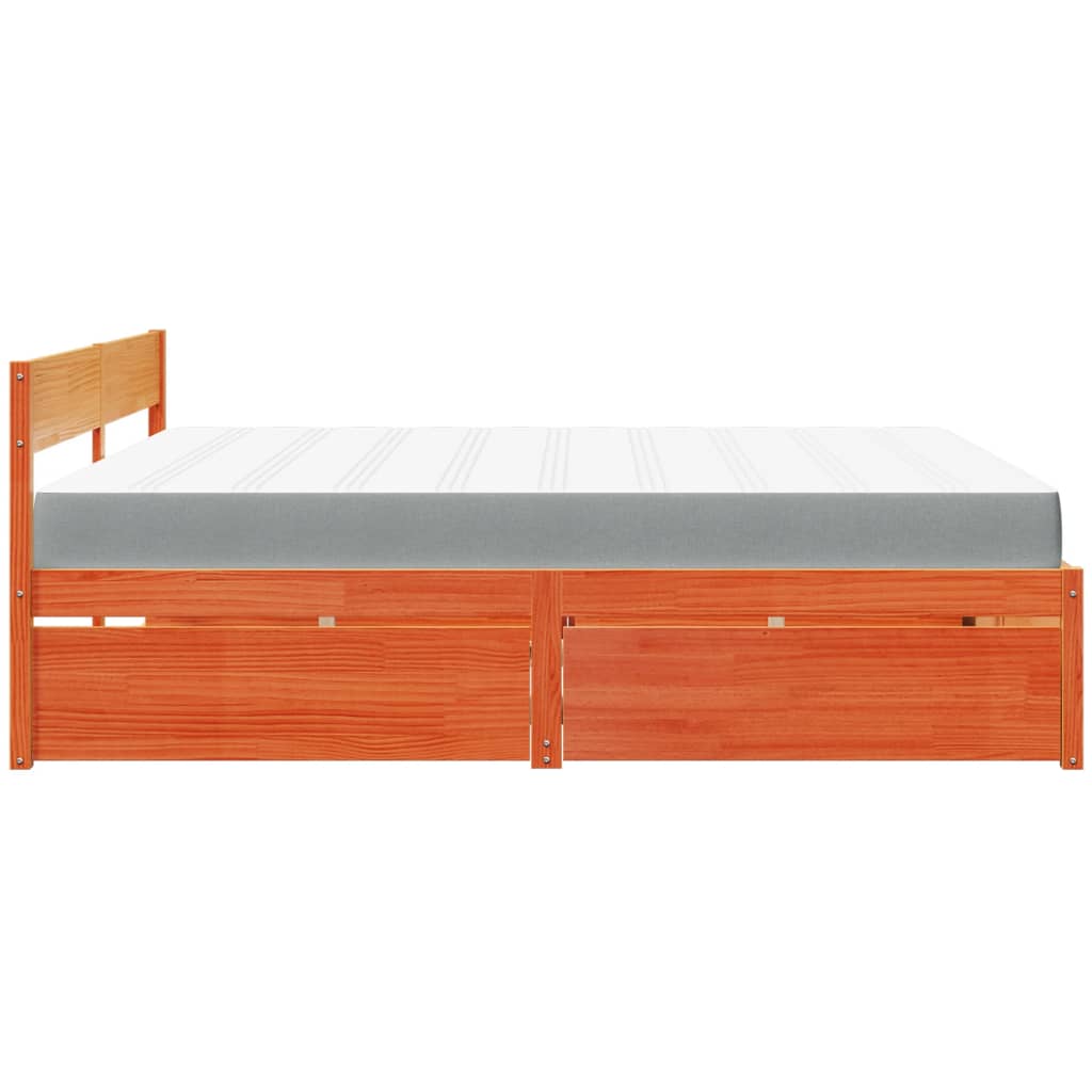 Lit avec tiroirs/matelas cire marron 180x200 cm bois massif pin - XIOS