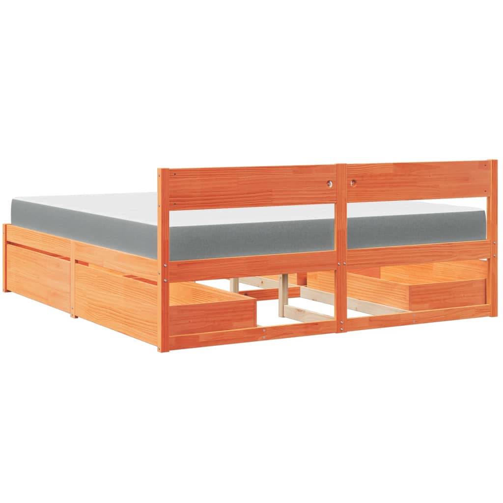 Lit avec tiroirs/matelas cire marron 180x200 cm bois massif pin - XIOS