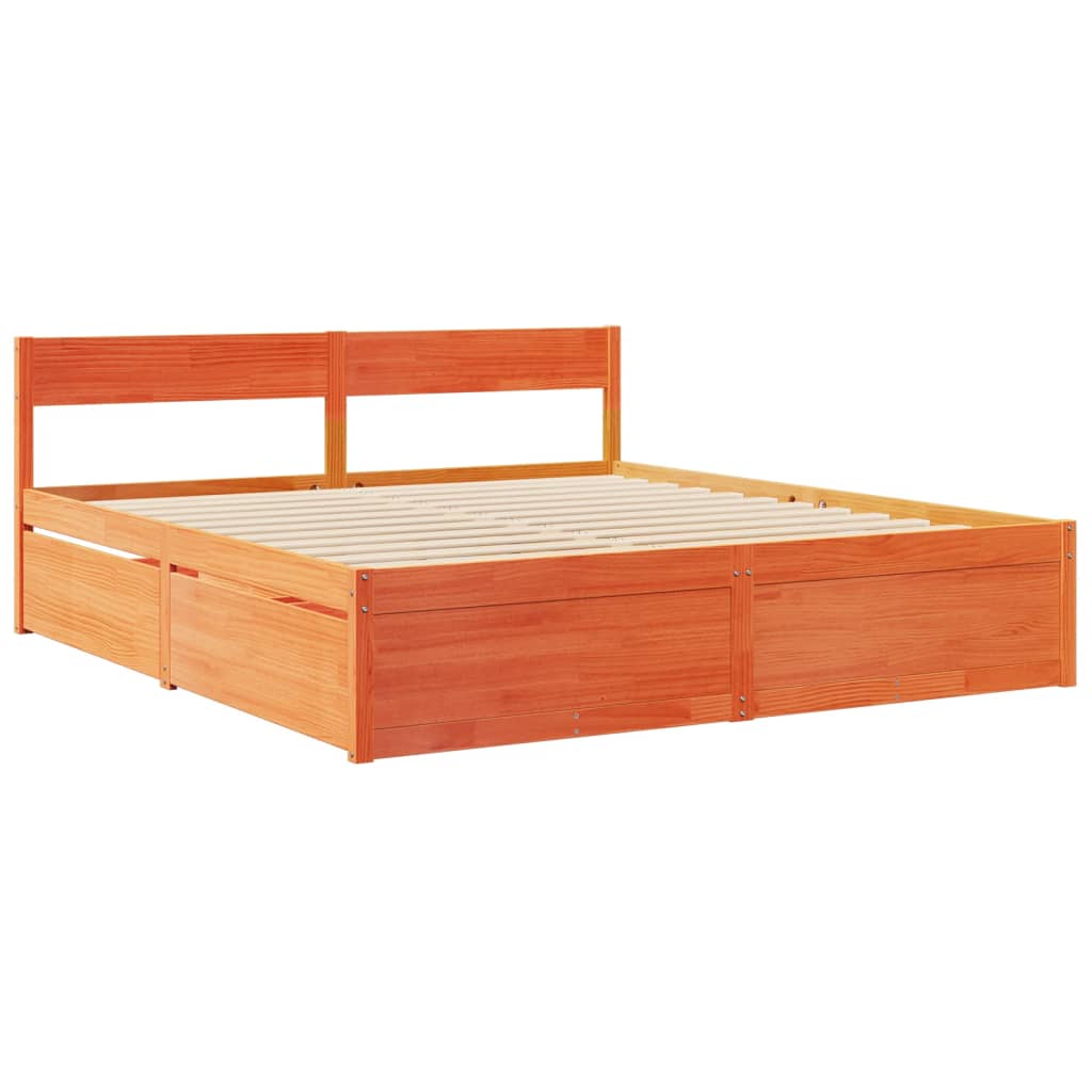 Lit avec tiroirs/matelas cire marron 180x200 cm bois massif pin - XIOS