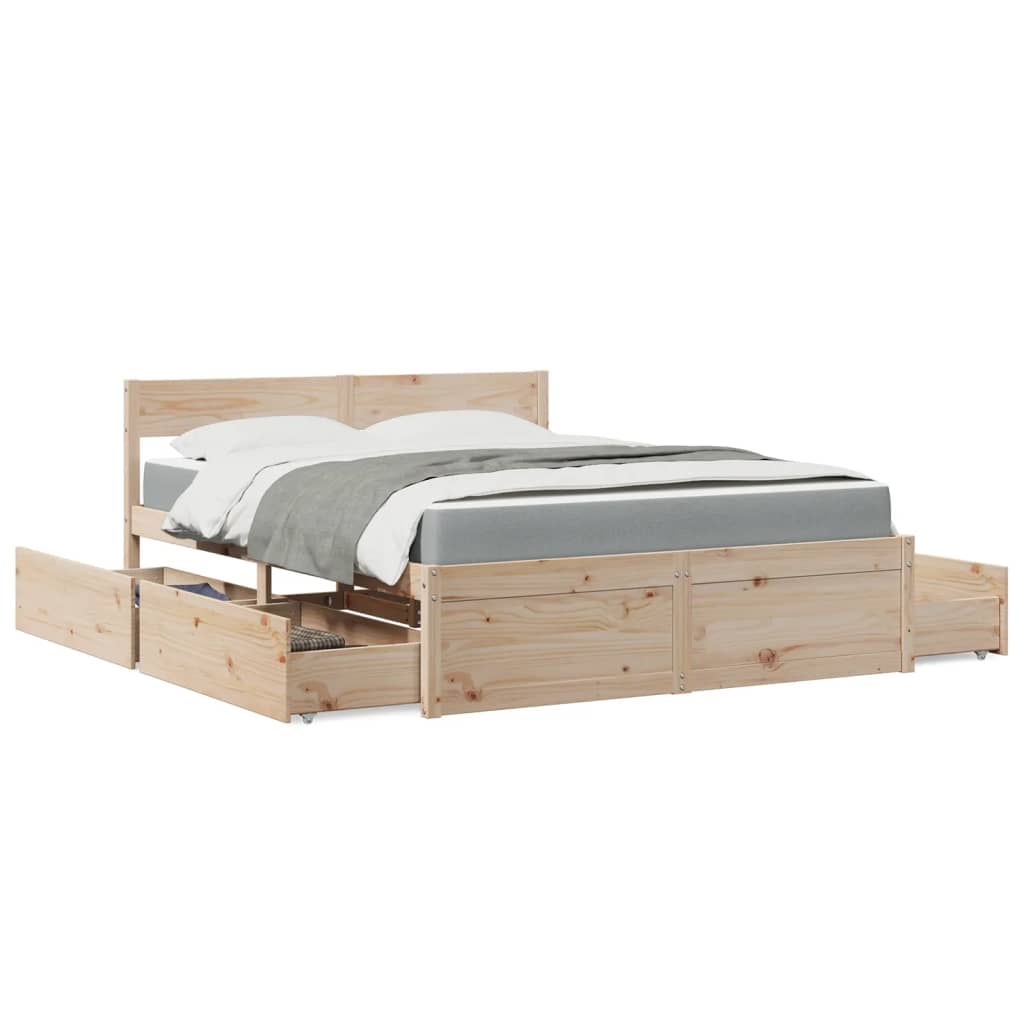 Lit avec tiroirs et matelas 160x200 cm bois de pin massif - XIOS