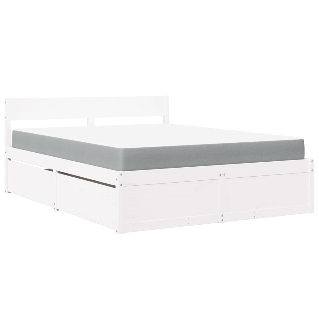 Lit avec tiroirs et matelas blanc 160x200 cm bois massif de pin - XIOS