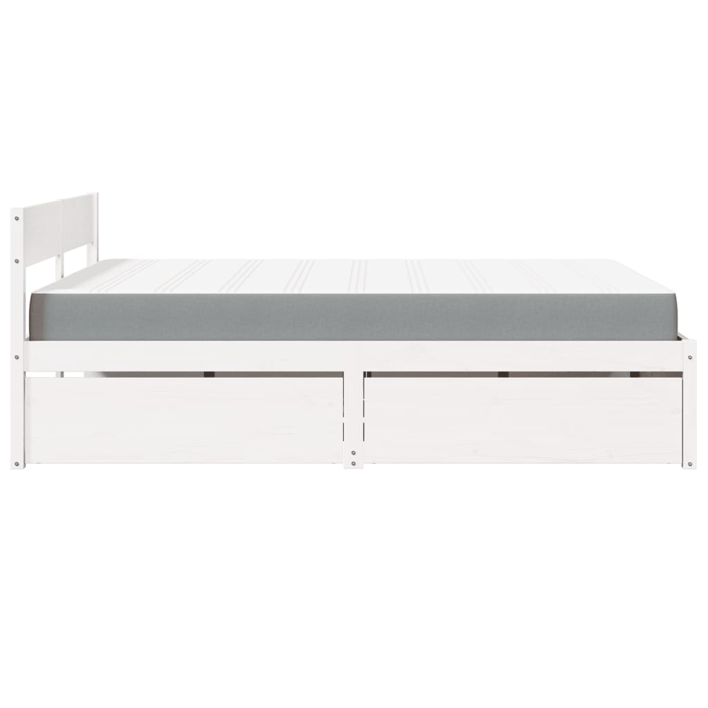 Lit avec tiroirs et matelas blanc 160x200 cm bois massif de pin - XIOS