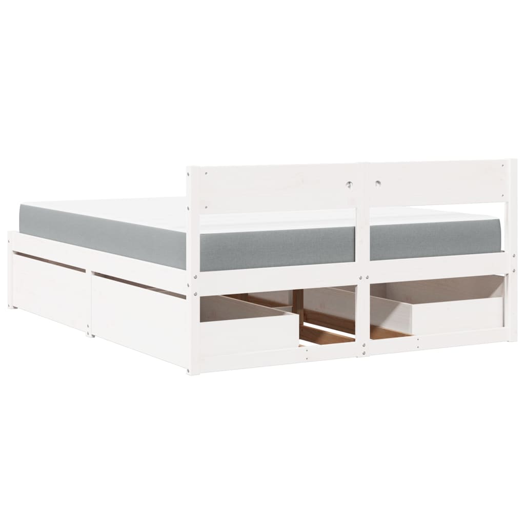 Lit avec tiroirs et matelas blanc 160x200 cm bois massif de pin - XIOS