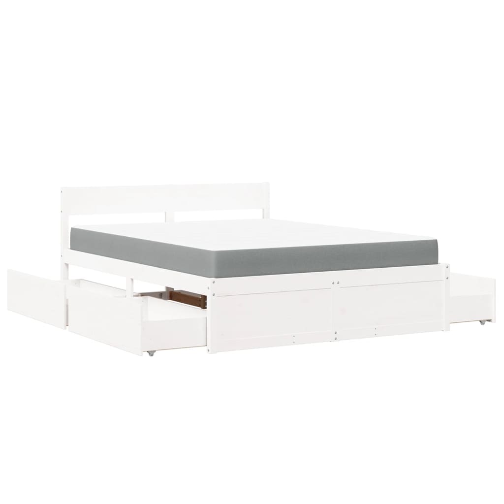 Lit avec tiroirs et matelas blanc 160x200 cm bois massif de pin - XIOS