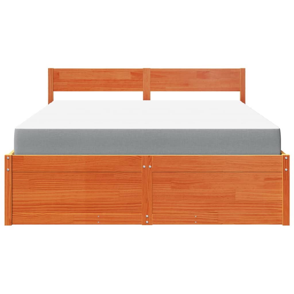 Lit avec tiroirs/matelas cire marron 160x200 cm bois massif pin - XIOS