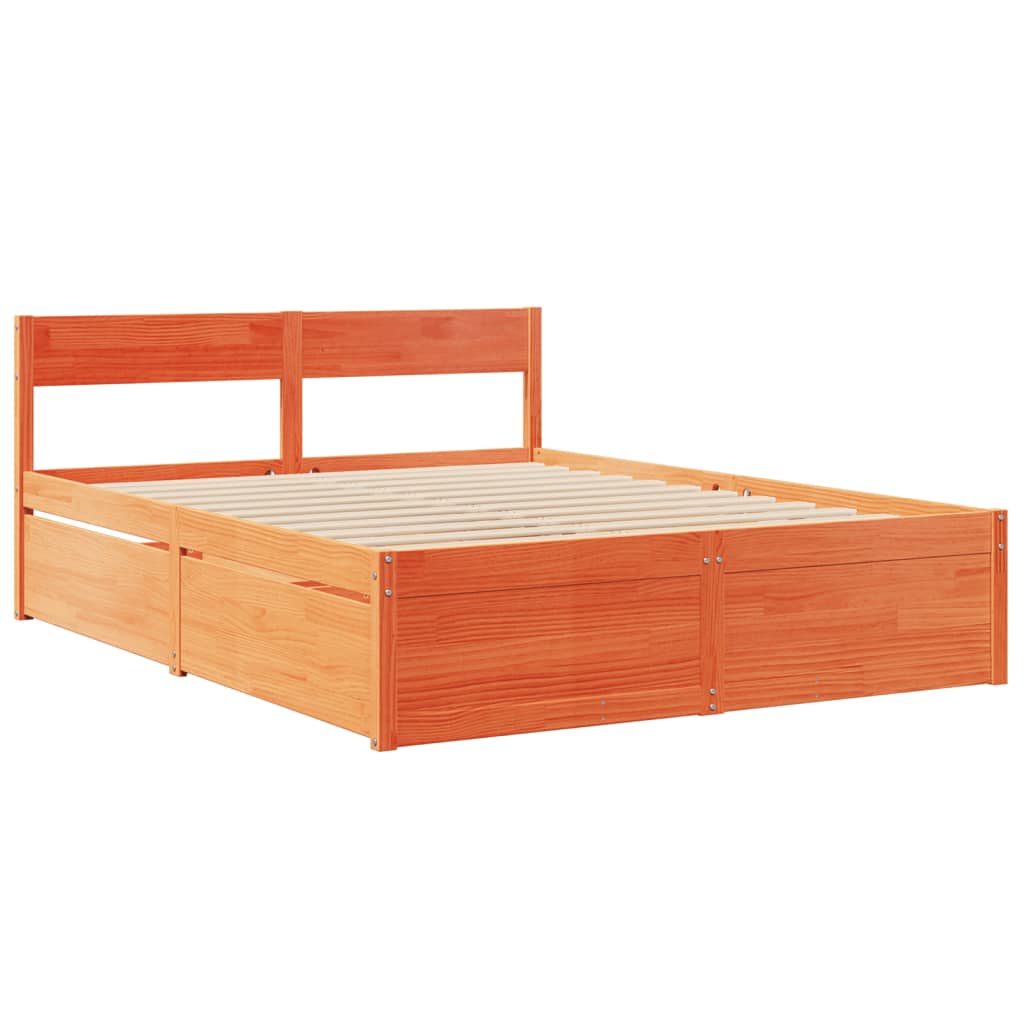 Lit avec tiroirs/matelas cire marron 160x200 cm bois massif pin - XIOS