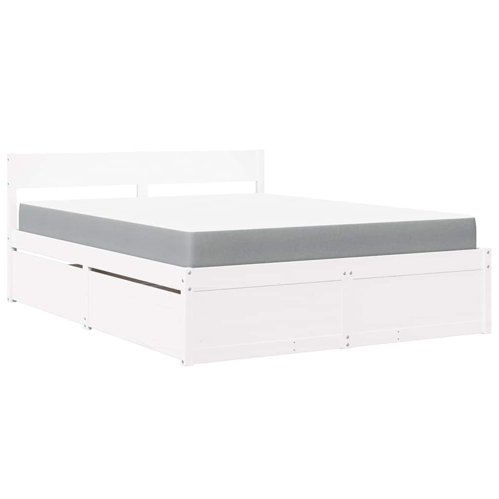 Lit avec tiroirs et matelas blanc 140x200 cm bois massif de pin - XIOS
