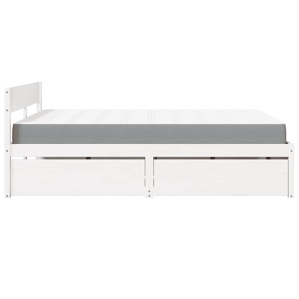 Lit avec tiroirs et matelas blanc 140x200 cm bois massif de pin - XIOS