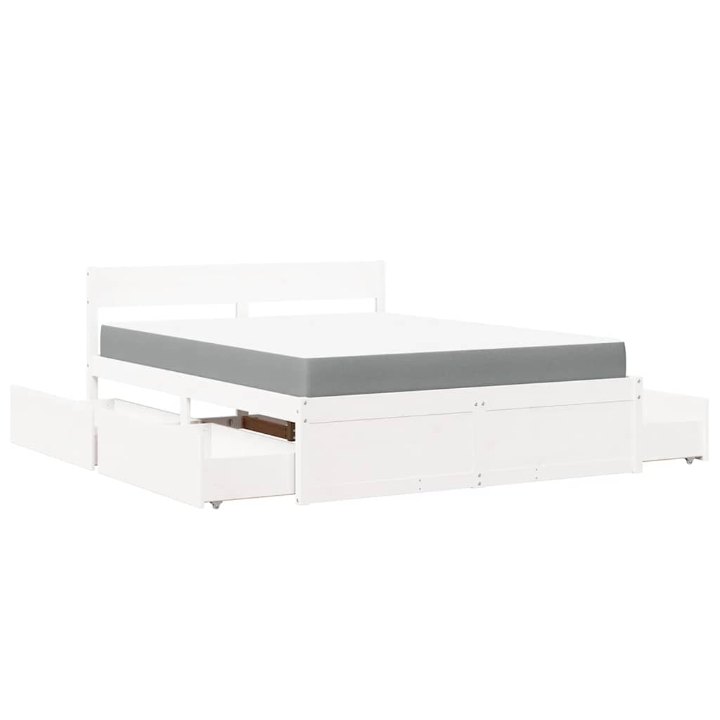 Lit avec tiroirs et matelas blanc 140x200 cm bois massif de pin - XIOS