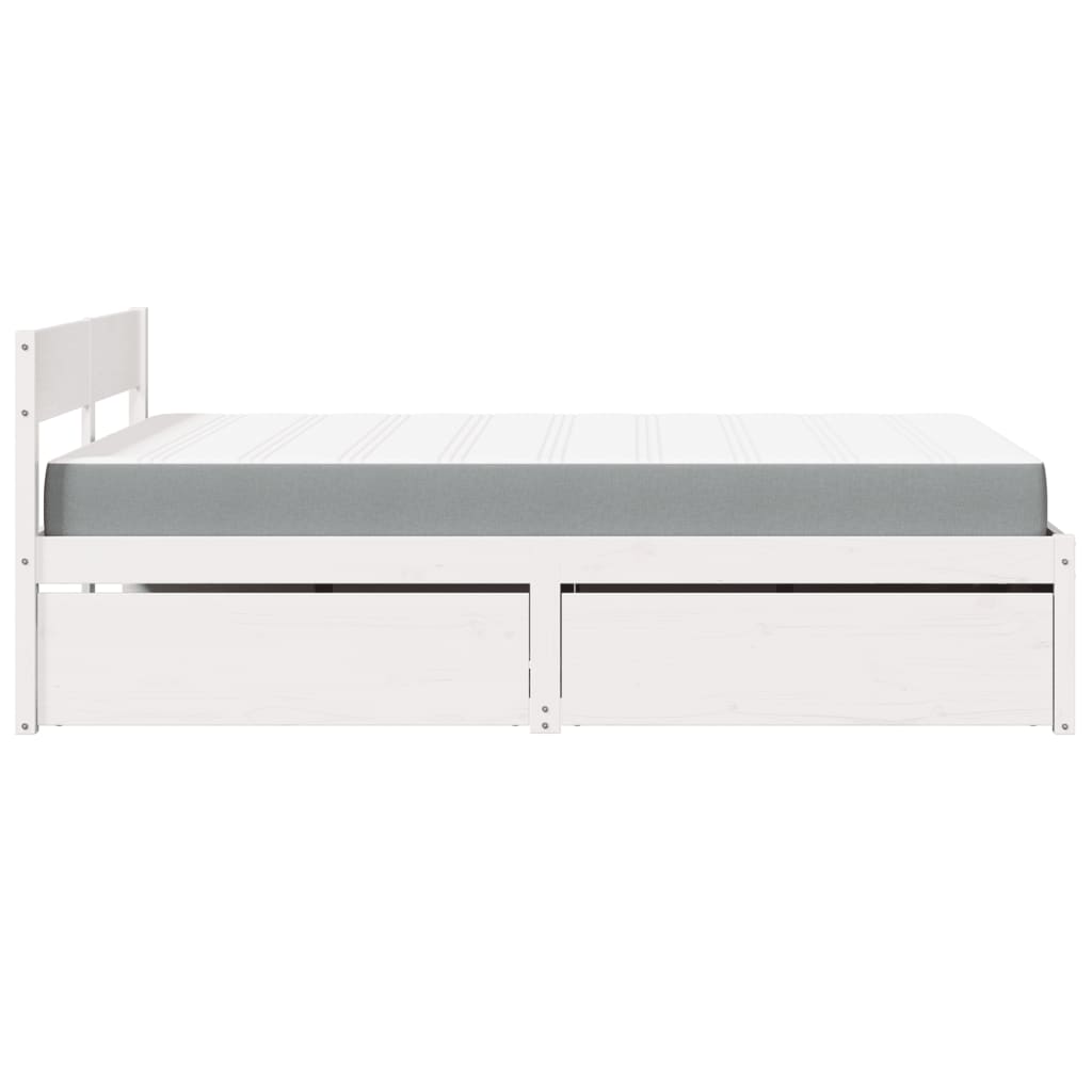Lit avec tiroirs et matelas blanc 120x200 cm bois massif de pin - XIOS