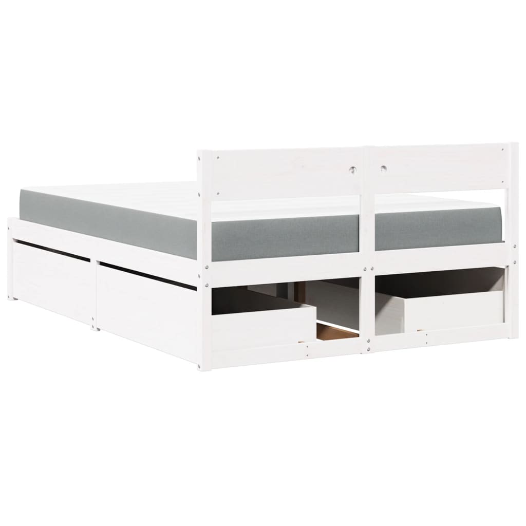 Lit avec tiroirs et matelas blanc 120x200 cm bois massif de pin - XIOS