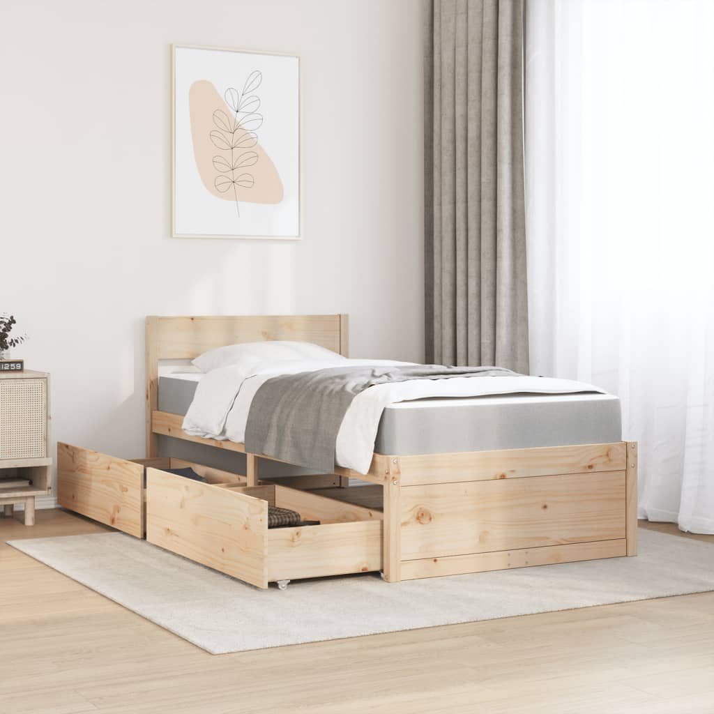 Lit avec tiroirs et matelas 100x200 cm bois massif de pin - XIOS