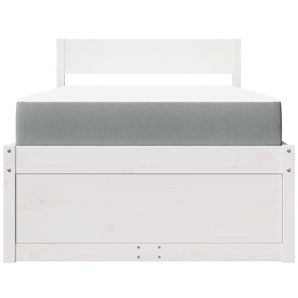 Lit avec tiroirs et matelas blanc 100x200 cm bois massif de pin - XIOS