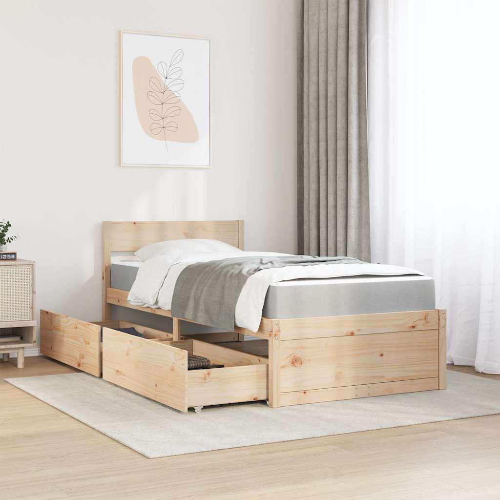 Lit avec tiroirs et matelas 90x200 cm bois massif de pin - XIOS