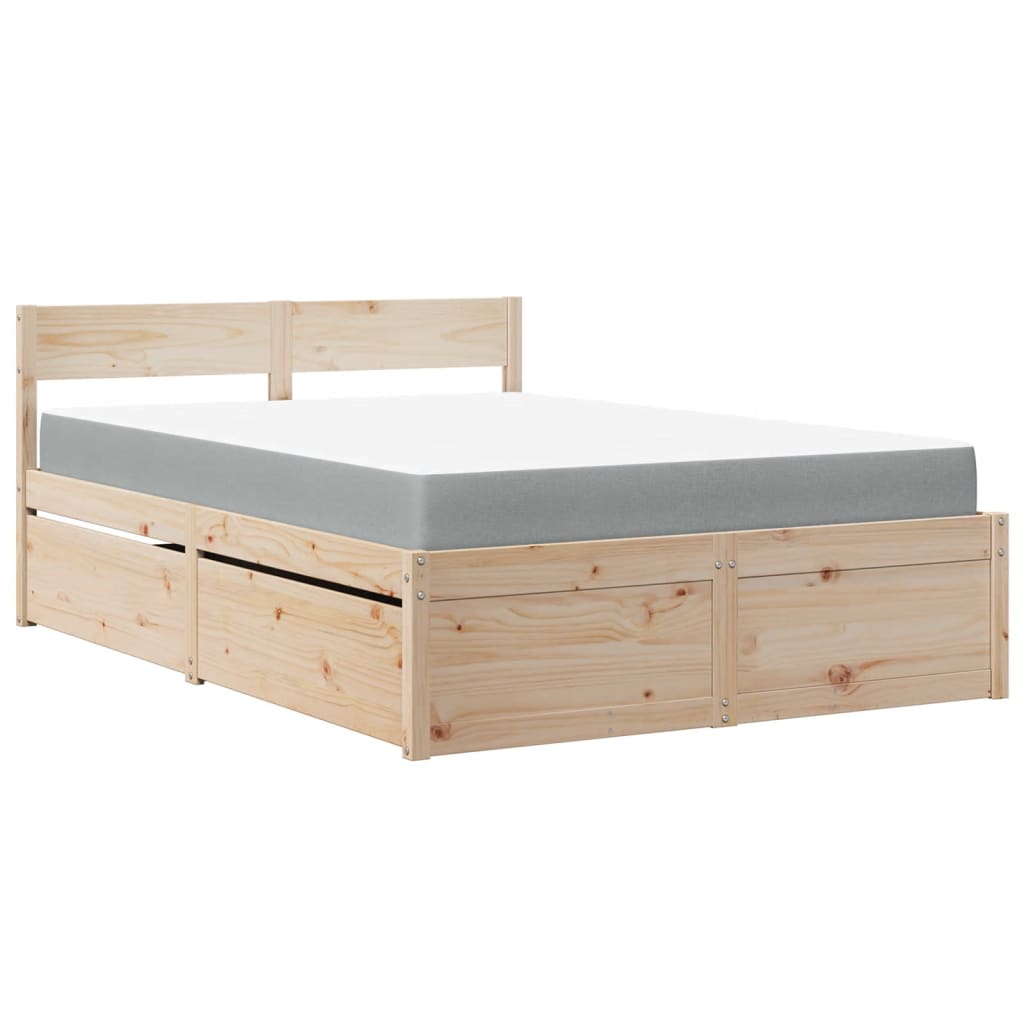Lit avec tiroirs et matelas 140x190 cm bois massif de pin - XIOS