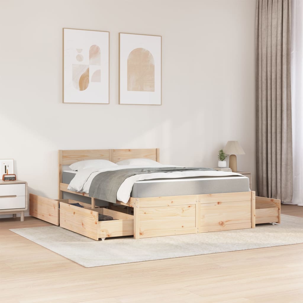 Lit avec tiroirs et matelas 140x190 cm bois massif de pin - XIOS
