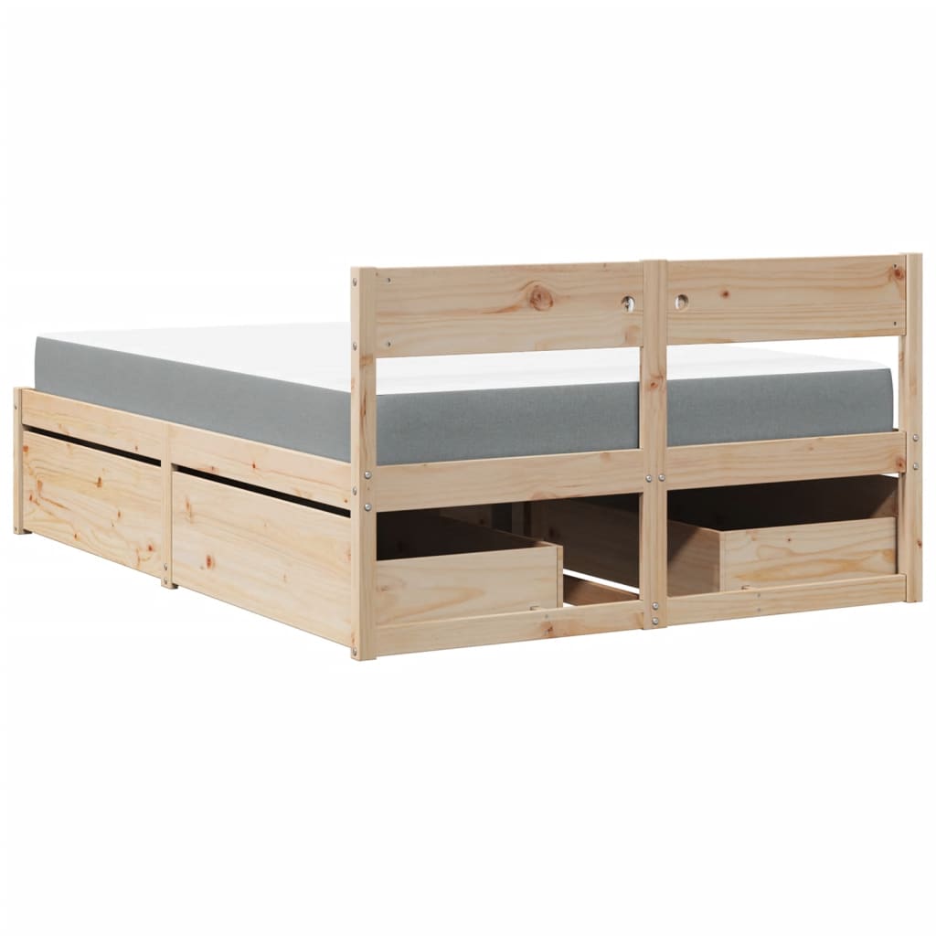 Lit avec tiroirs et matelas 140x190 cm bois massif de pin - XIOS