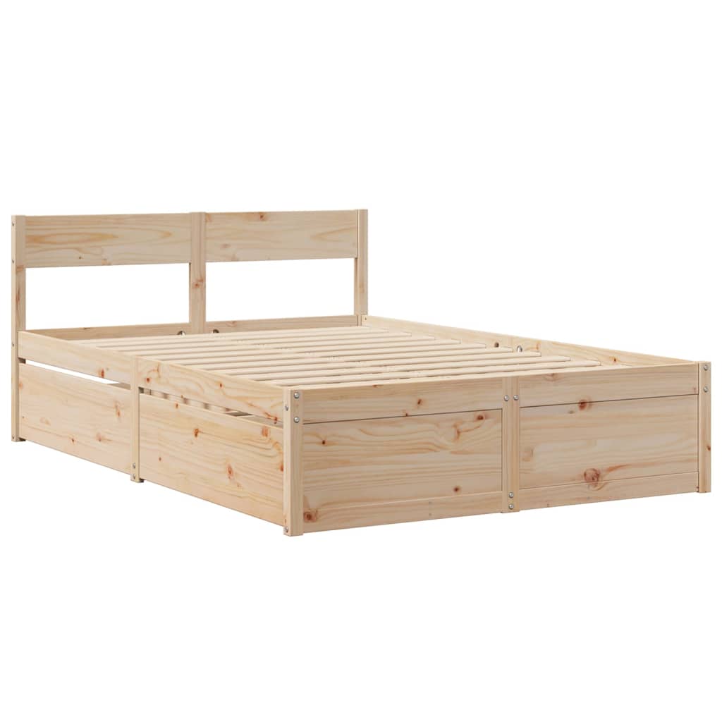 Lit avec tiroirs et matelas 140x190 cm bois massif de pin - XIOS