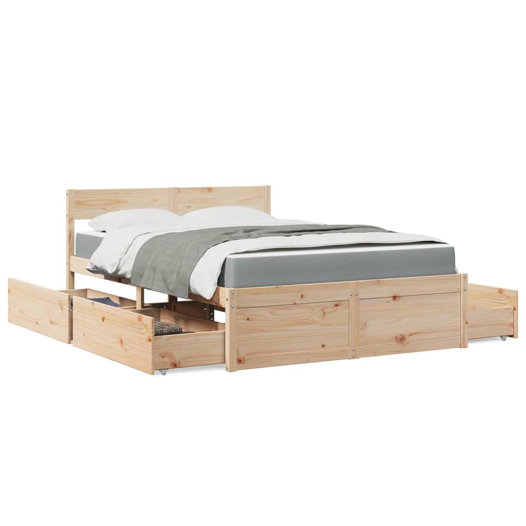 Lit avec tiroirs et matelas 140x190 cm bois massif de pin - XIOS