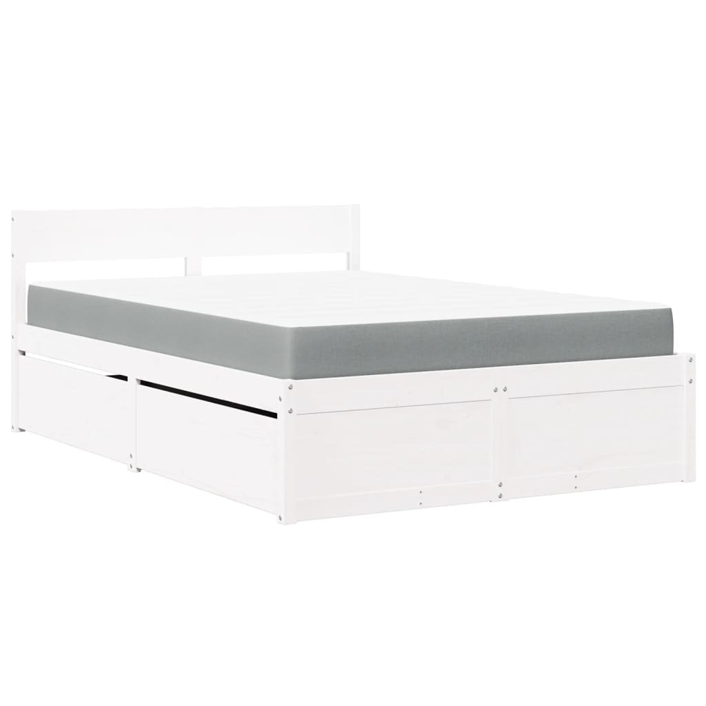 Lit avec tiroirs et matelas blanc 140x190 cm bois massif de pin - XIOS