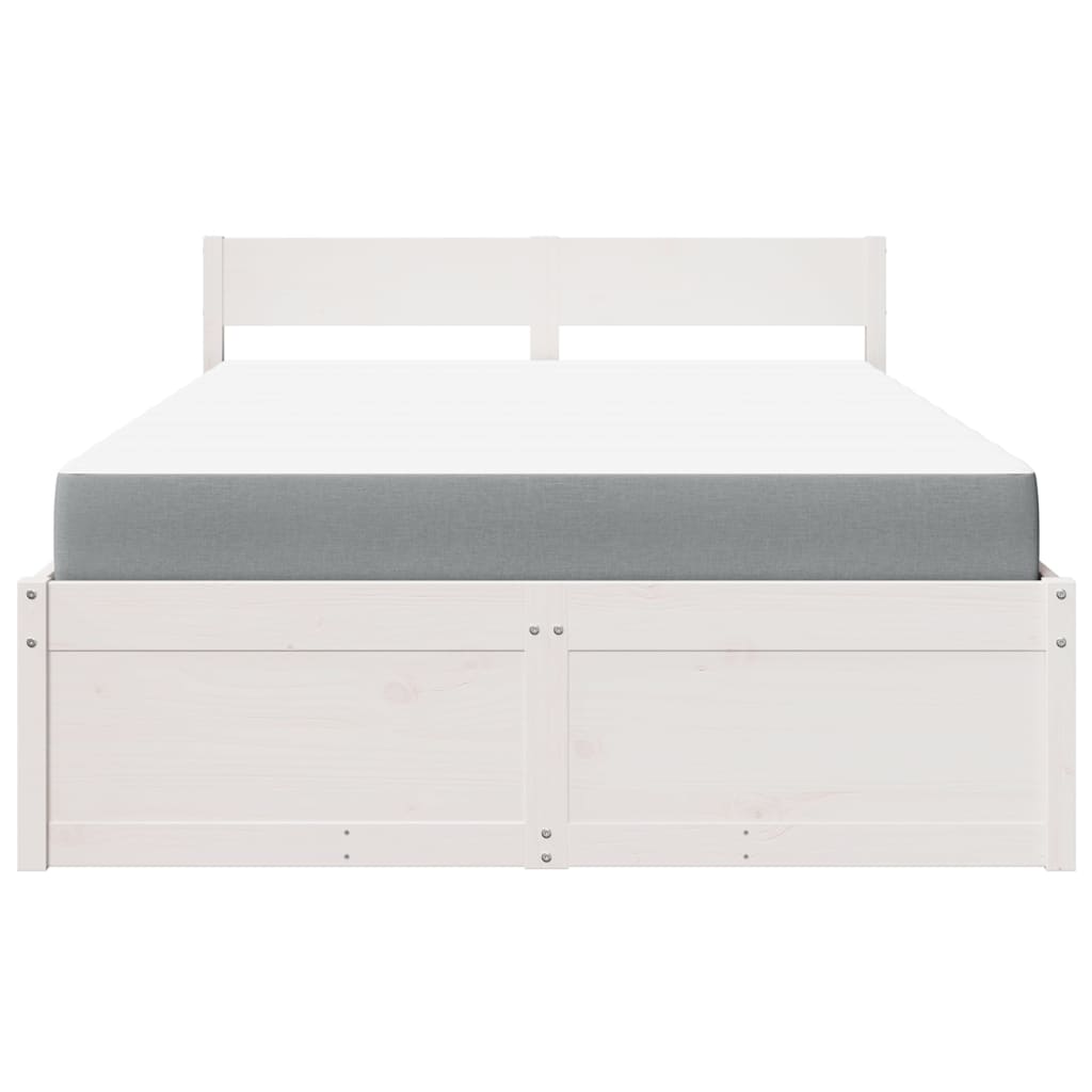 Lit avec tiroirs et matelas blanc 140x190 cm bois massif de pin - XIOS