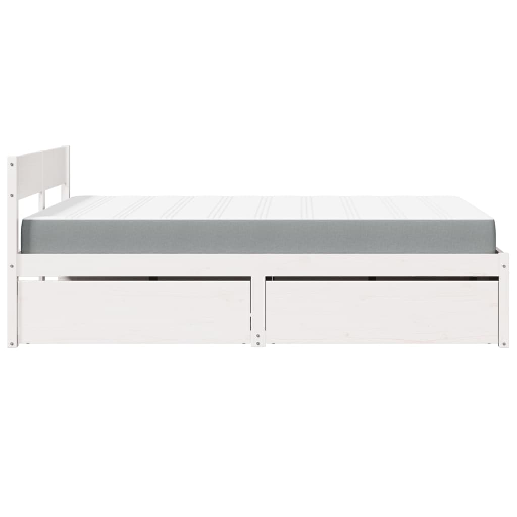 Lit avec tiroirs et matelas blanc 140x190 cm bois massif de pin - XIOS