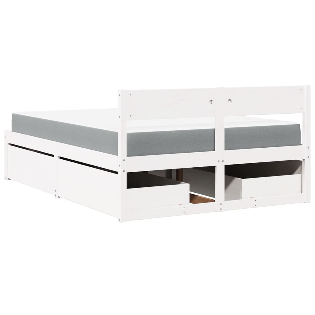 Lit avec tiroirs et matelas blanc 140x190 cm bois massif de pin - XIOS